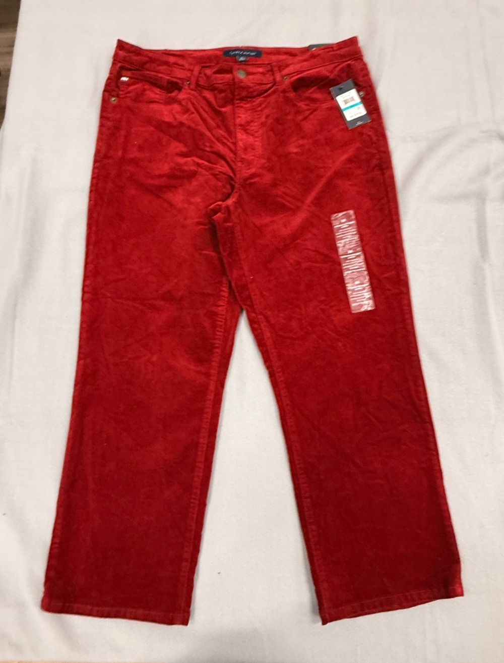 Tommy Hilfiger Tribeca Pants Women 16 Red Corduroy Straight Leg Ankle Casual NWT